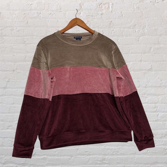 Architect Tops - Architect Medium Pink Brown Colorblock Velour Sweatshirt Crewneck Pullover